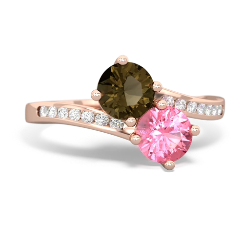 smoky quartz-pink sapphire two stone channel ring