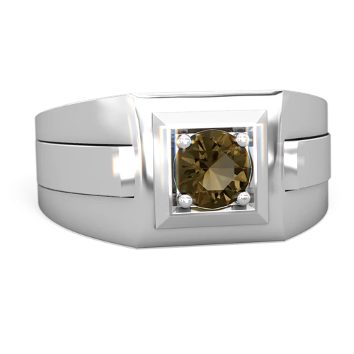 smoky quartz mens round ring