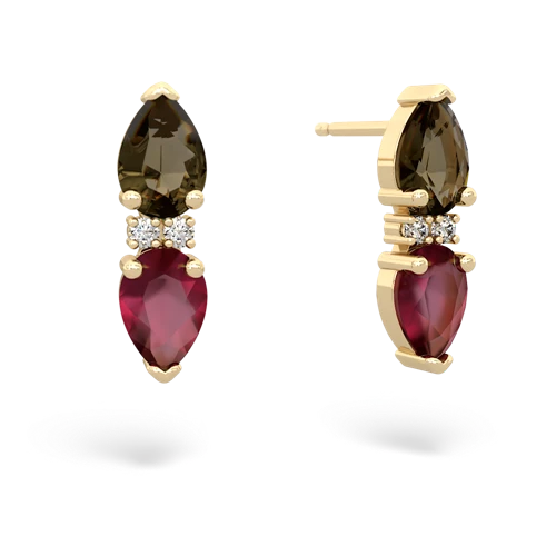 smoky quartz-ruby bowtie earrings