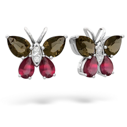 smoky quartz-ruby butterfly earrings