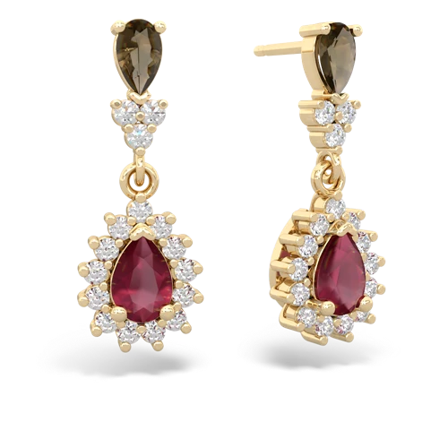 smoky quartz-ruby dangle earrings