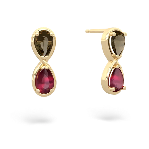 smoky quartz-ruby infinity earrings
