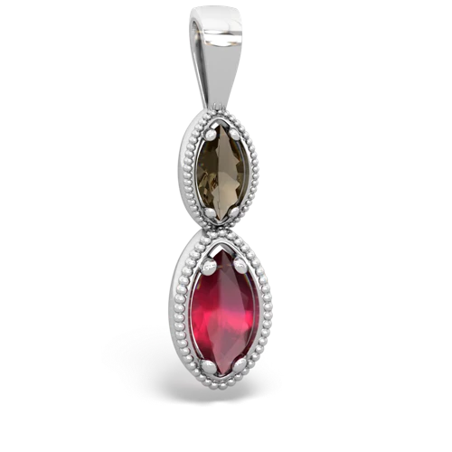 smoky quartz-ruby antique milgrain pendant