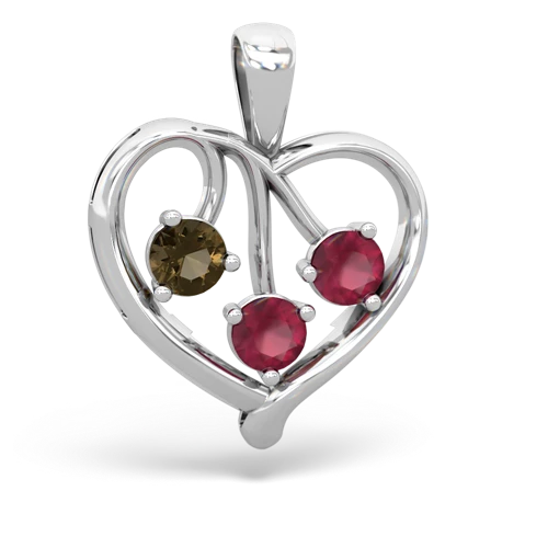 Smoky Quartz Genuine Smoky Quartz with Genuine Ruby and Genuine Garnet Glowing Heart pendant Pendant