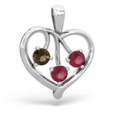 smoky quartz-ruby love heart pendant