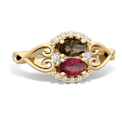 smoky quartz-ruby antique keepsake ring
