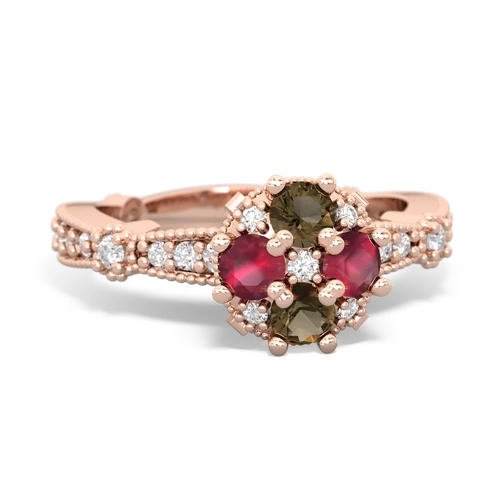 smoky quartz-ruby art deco engagement ring