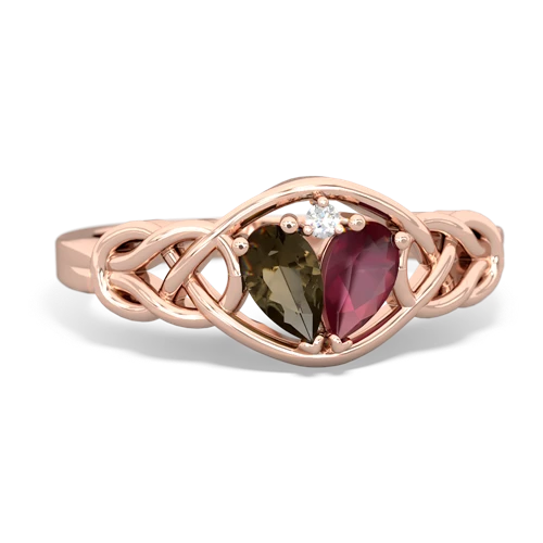 smoky quartz-ruby celtic knot ring