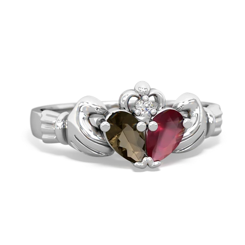 smoky quartz-ruby claddagh ring