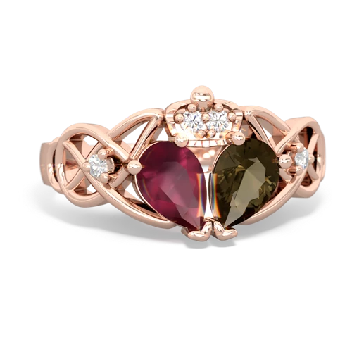smoky quartz-ruby claddagh ring