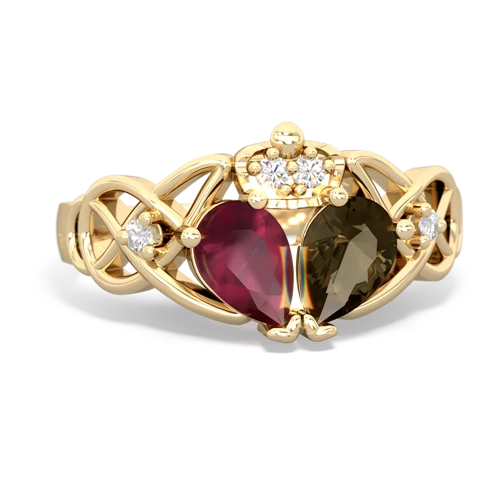 smoky quartz-ruby claddagh ring