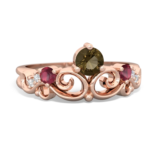 Smoky Quartz Genuine Smoky Quartz with Genuine Ruby and Genuine Pink Tourmaline Crown Keepsake ring Ring
