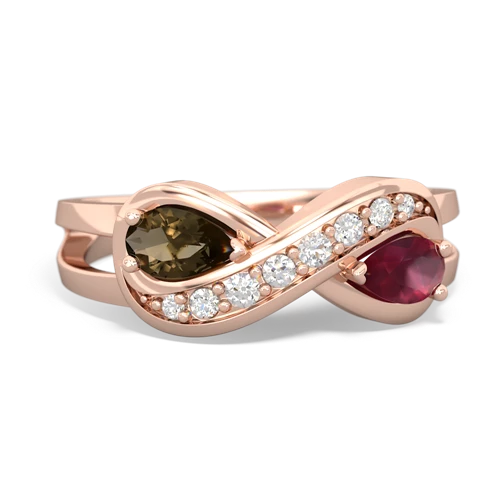 smoky quartz-ruby diamond infinity ring