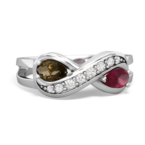 Smoky Quartz Genuine Smoky Quartz with Genuine Ruby Diamond Infinity ring Ring