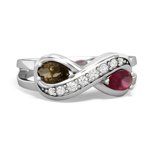 smoky quartz-ruby diamond infinity ring