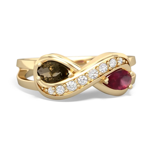 smoky quartz-ruby diamond infinity ring