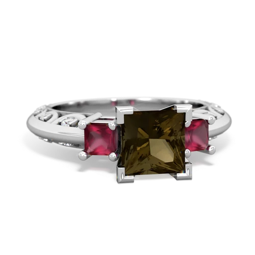 Smoky Quartz Genuine Smoky Quartz with Genuine Ruby and Genuine Pink Tourmaline Art Deco ring Ring