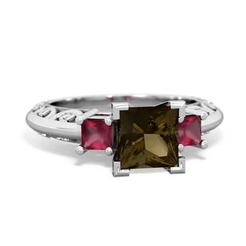 smoky quartz-ruby engagement ring