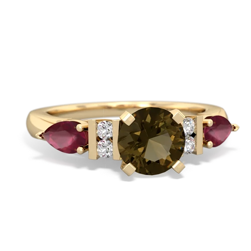 Smoky Quartz Genuine Smoky Quartz with Genuine Ruby and Genuine Pink Tourmaline Engagement ring Ring