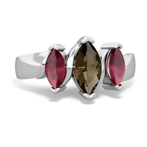 Smoky Quartz Genuine Smoky Quartz with Genuine Ruby and Genuine Opal Three Peeks ring Ring