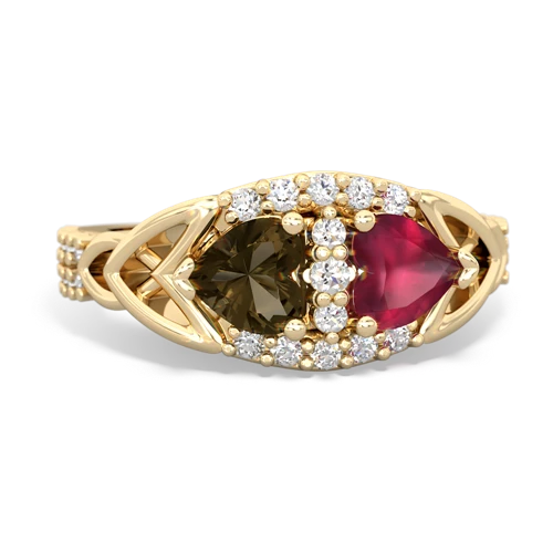 smoky quartz-ruby keepsake engagement ring