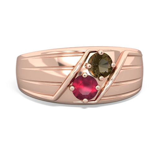 smoky quartz-ruby mens ring