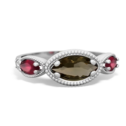 smoky quartz-ruby milgrain marquise ring