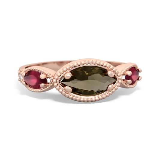 smoky quartz-ruby milgrain marquise ring