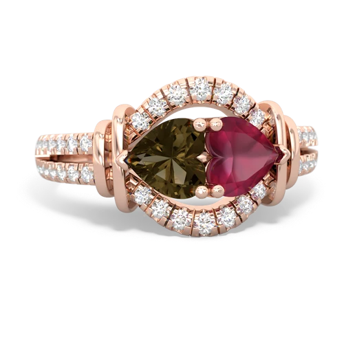 Smoky Quartz Genuine Smoky Quartz with Genuine Ruby Art-Deco Keepsake ring Ring