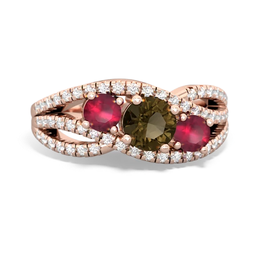 smoky quartz-ruby three stone pave ring