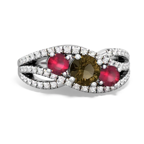 smoky quartz-ruby three stone pave ring