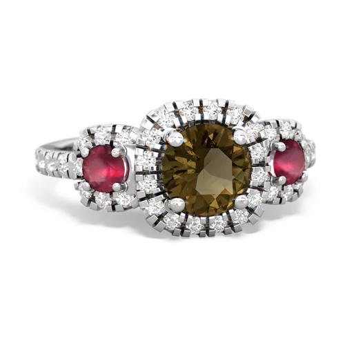 smoky quartz-ruby three stone regal ring