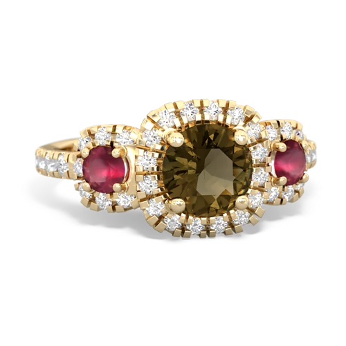 smoky quartz-ruby three stone regal ring