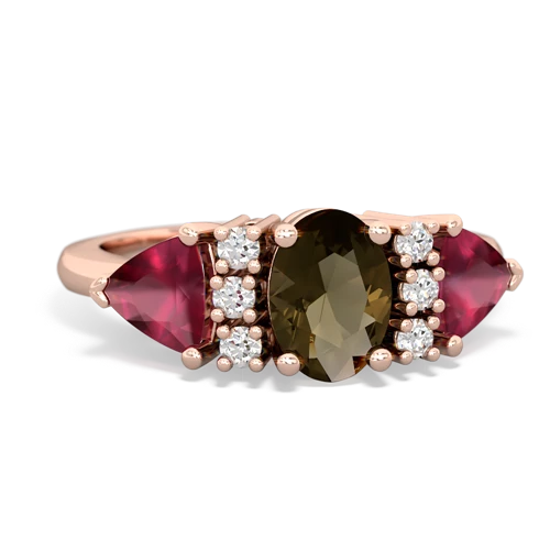 Smoky Quartz Genuine Smoky Quartz with Genuine Ruby and Genuine Opal Antique Style Three Stone ring Ring