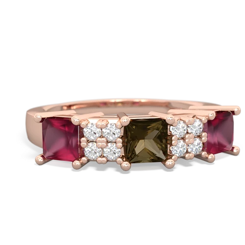 Smoky Quartz Genuine Smoky Quartz with Genuine Ruby and Genuine Opal Three Stone ring Ring