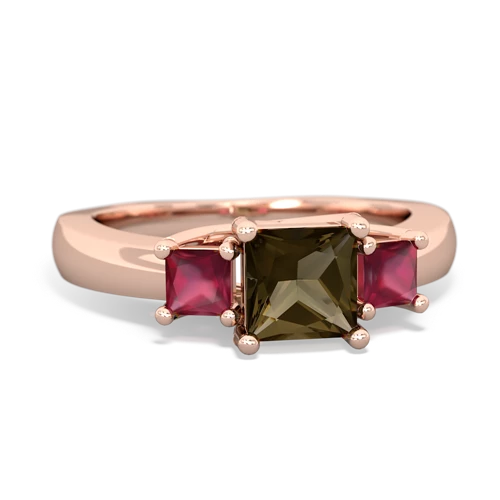 Smoky Quartz Genuine Smoky Quartz with Genuine Ruby and Genuine Tanzanite Three Stone Trellis ring Ring