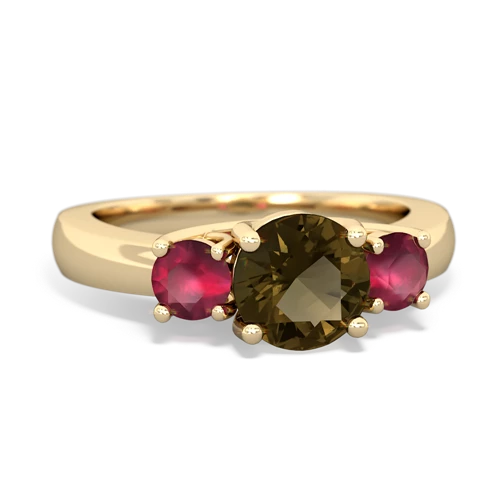 Smoky Quartz Genuine Smoky Quartz with Genuine Ruby and  Three Stone Trellis ring Ring