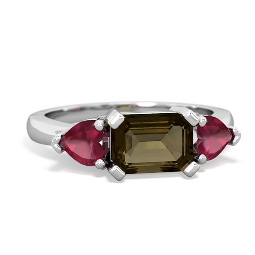 Smoky Quartz Genuine Smoky Quartz with Genuine Ruby and Genuine Tanzanite Three Stone ring Ring