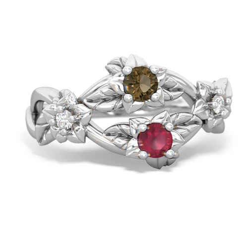 Smoky Quartz Genuine Smoky Quartz with Genuine Ruby Sparkling Bouquet ring Ring