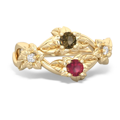 Smoky Quartz Genuine Smoky Quartz with Genuine Ruby Sparkling Bouquet ring Ring
