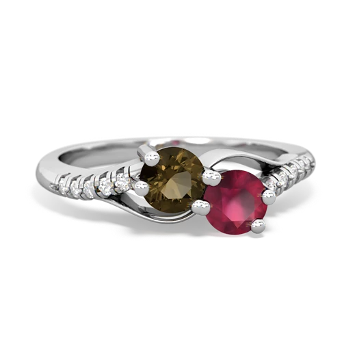 Smoky Quartz Genuine Smoky Quartz with Genuine Ruby Two Stone Infinity ring Ring
