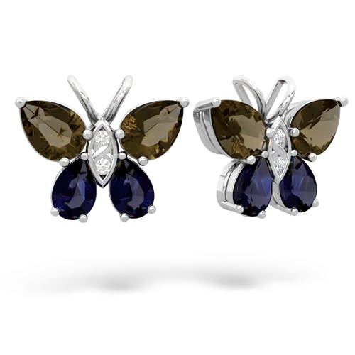 smoky quartz-sapphire butterfly earrings
