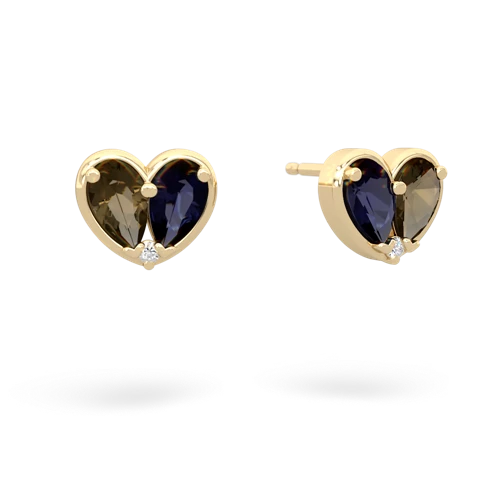 smoky quartz-sapphire one heart earrings