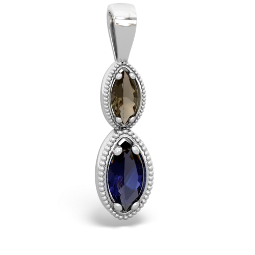 smoky quartz-sapphire antique milgrain pendant