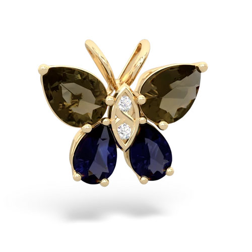 smoky quartz-sapphire butterfly pendant
