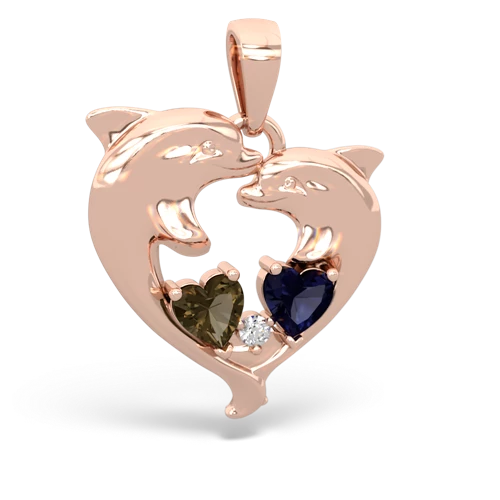smoky quartz-sapphire dolphins pendant