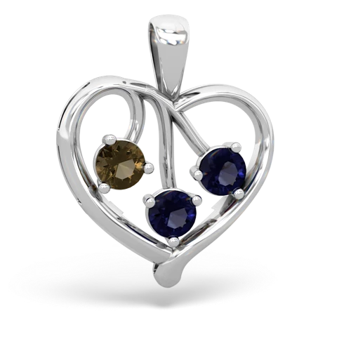 Smoky Quartz Genuine Smoky Quartz with Genuine Sapphire and Genuine White Topaz Glowing Heart pendant Pendant