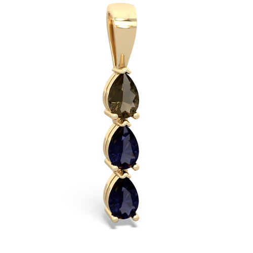 smoky quartz-sapphire three stone pendant