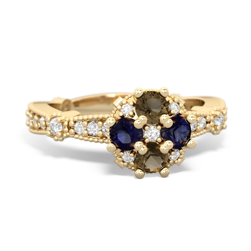smoky quartz-sapphire art deco engagement ring
