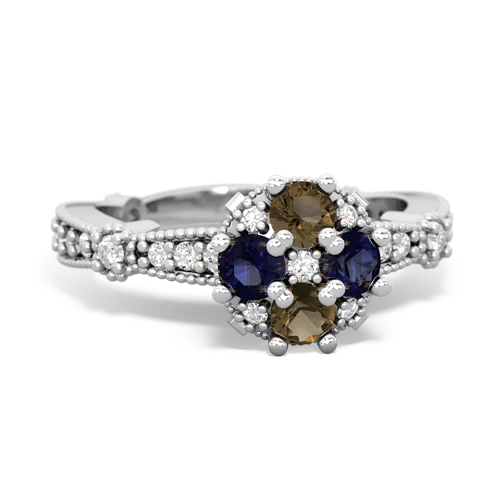 smoky quartz-sapphire art deco engagement ring
